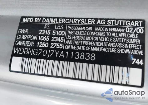 2000 Mercedes-Benz S 430 из США, поврежденный, VIN WDBNG70J7YA113838